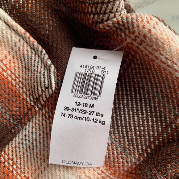 3/$45 ⭐️ OLD NAVY Plaid Baby Shacket SIZE 12-18M NWT - Picture 5 of 5